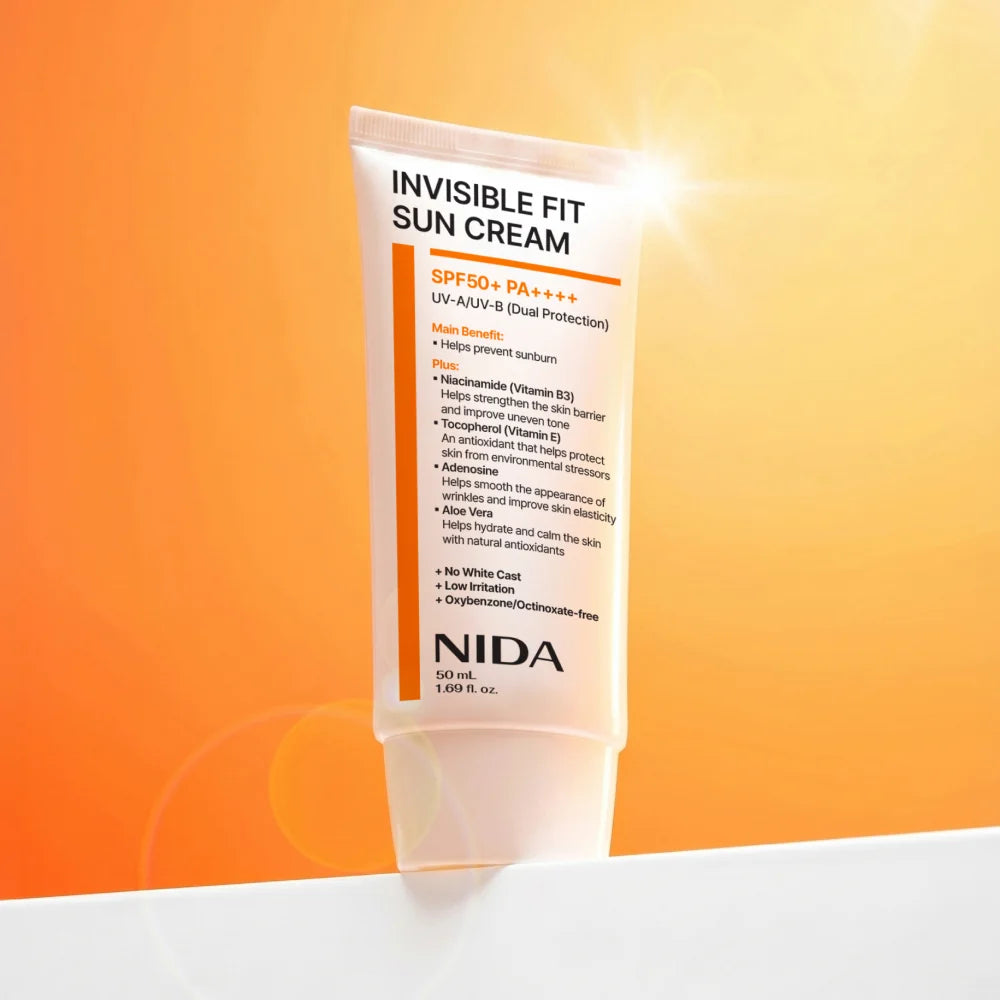 NIDA Invisible Fit™ Apsauginis kremas nuo saulės veidui ir kūnui SPF50+, 50 ml.