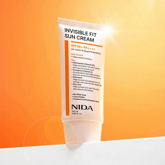 NIDA Invisible Fit™ Apsauginis kremas nuo saulės veidui ir kūnui SPF50+, 50 ml.