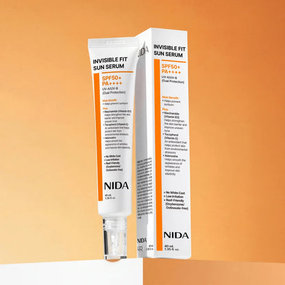NIDA Invisible Fit™ Apsauginis veido serumas nuo saulės SPF50+, 40 ml.