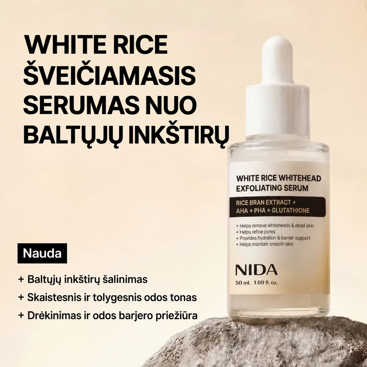 NIDA šveičiamasis serumas nuo uždarų komedonų, 50 ml.