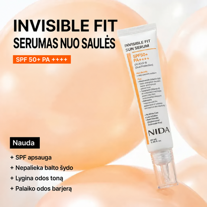 NIDA Invisible Fit™ Apsauginis veido serumas nuo saulės SPF50+, 40 ml.